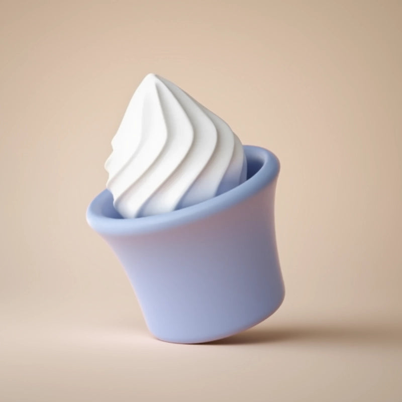 Blue cup with white whipped cream on a beige background