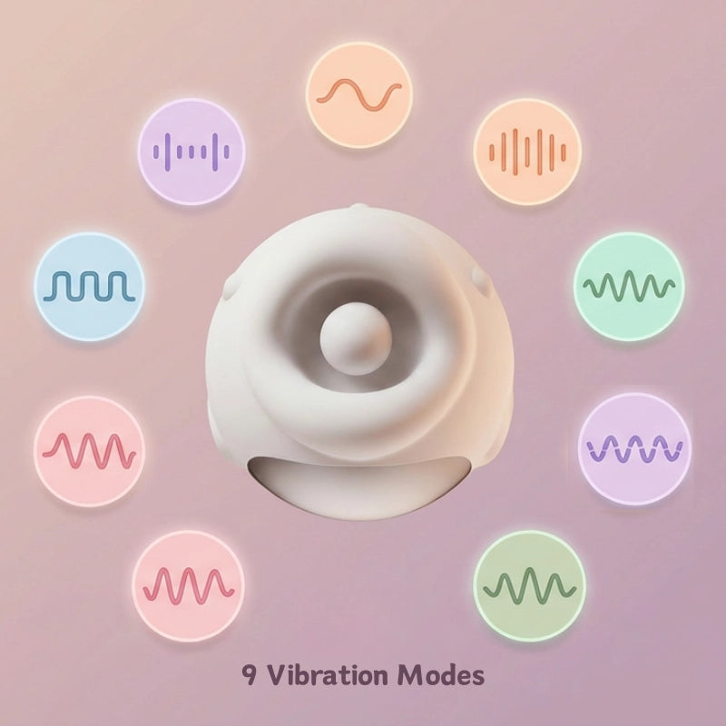 product centered with nine mode icons representing licking, vibration, and suction patterns