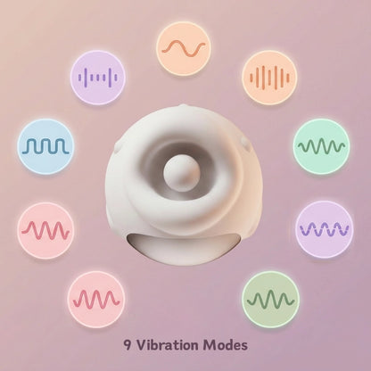 product centered with nine mode icons representing licking, vibration, and suction patterns