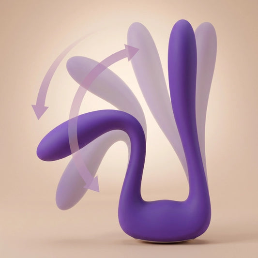 Dynamic render showing one arm bending freely while the other remains straight, illustrating product flexibility and ergonomic motion.
