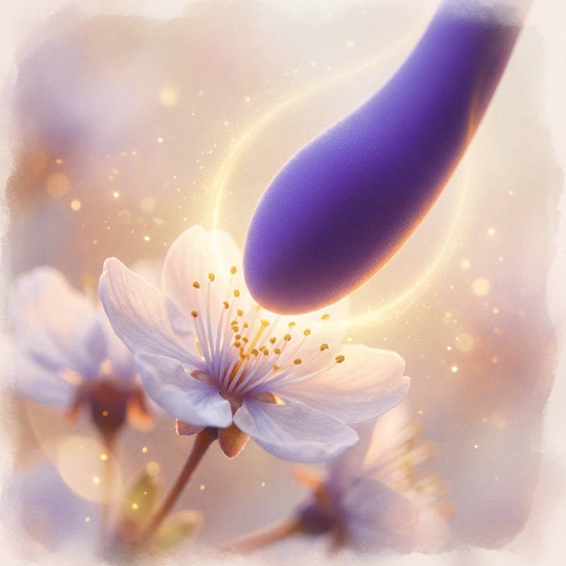 Slender fingertip-like tip approaching a glowing pearl-like light, representing precise and gentle external stimulation.