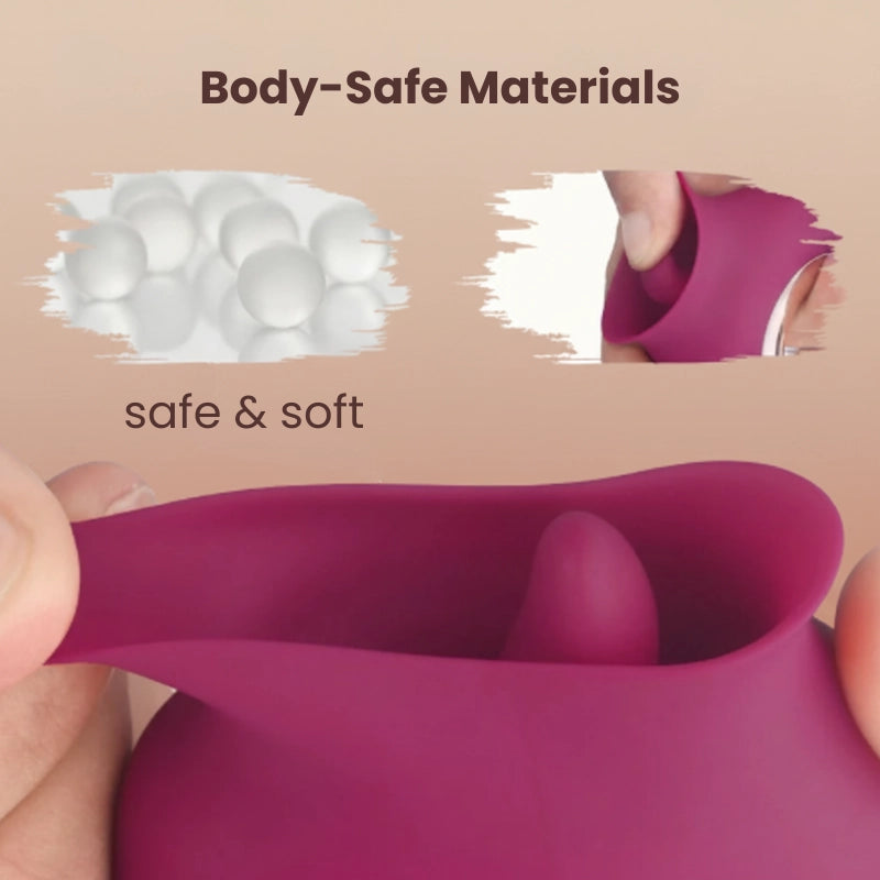 Purple wearable vibrator on a beige background with text 'Discreet Wearable Vibrator'.