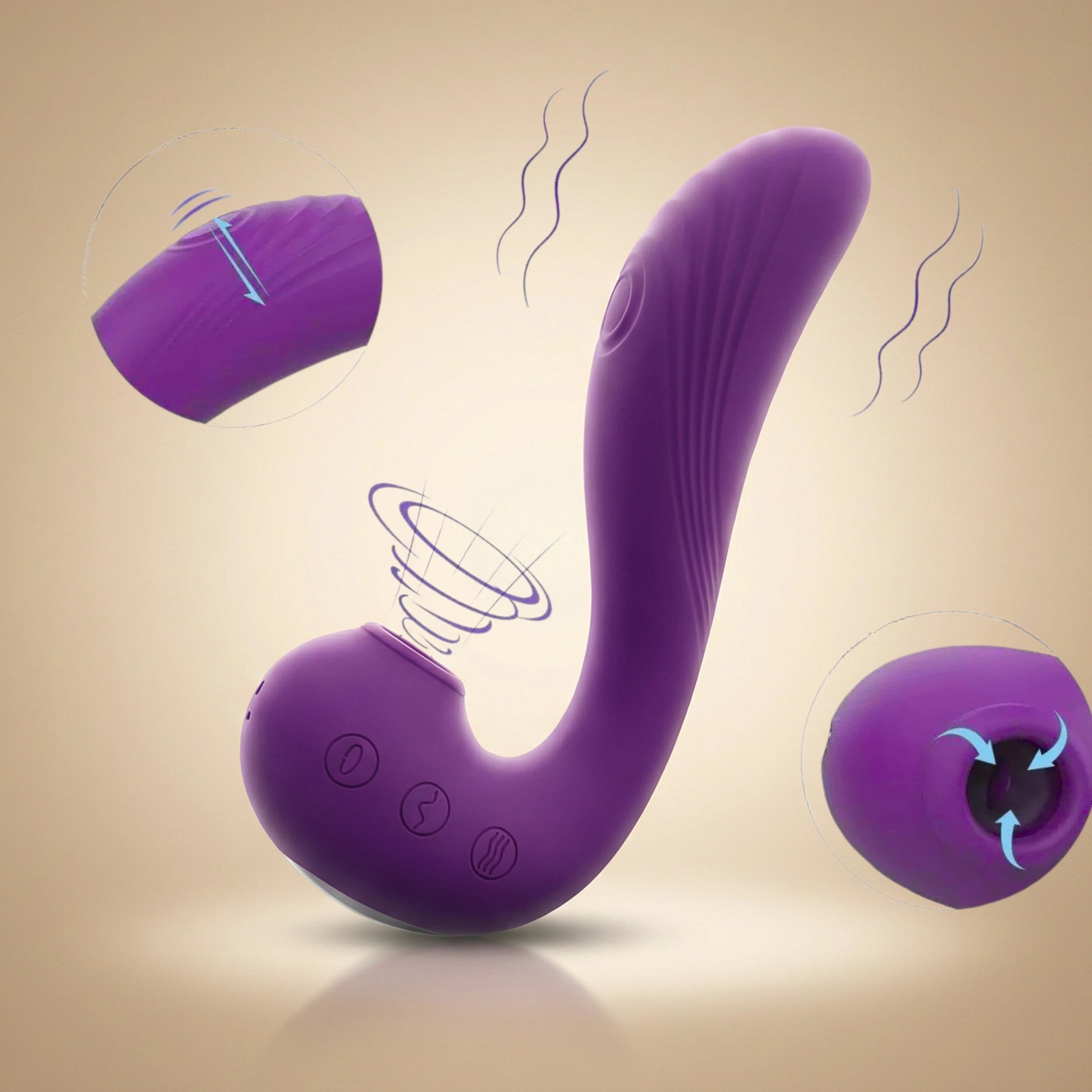 Purple electronic device with buttons on a beige background