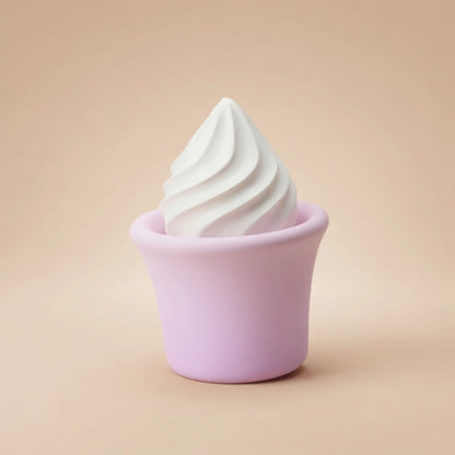 The Ice Cream Swirl personal massager featuring a soft, dual-layer silicone body with realistic texture and elegant curves, placed on a minimalist background.