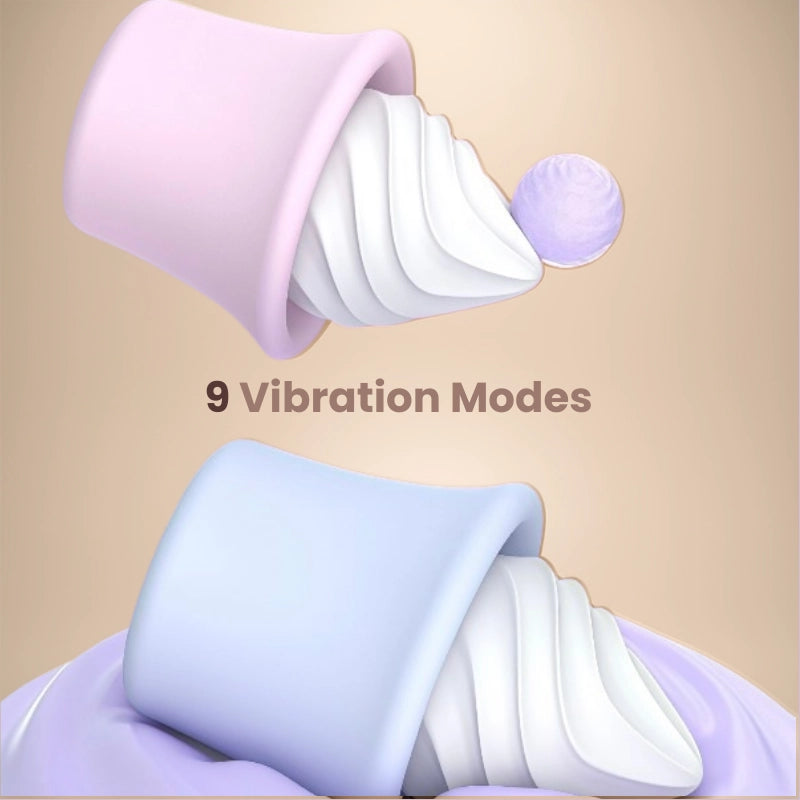 Two purple and white devices with '9 Vibration Modes' text on a beige background