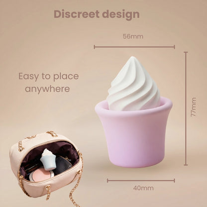Schematic diagram showing the product discreetly stored inside a bag, highlighting its portable and compact size.
