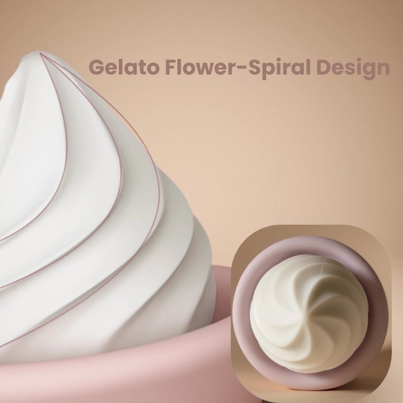 Close-up detail showing the dual-layer silicone construction - a soft outer layer over a flexible core - with visible ice cream swirl texture on the surface.