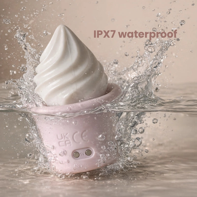 The product placed under running water, demonstrating its IPX7 waterproof rating while maintaining its elegant appearance.

