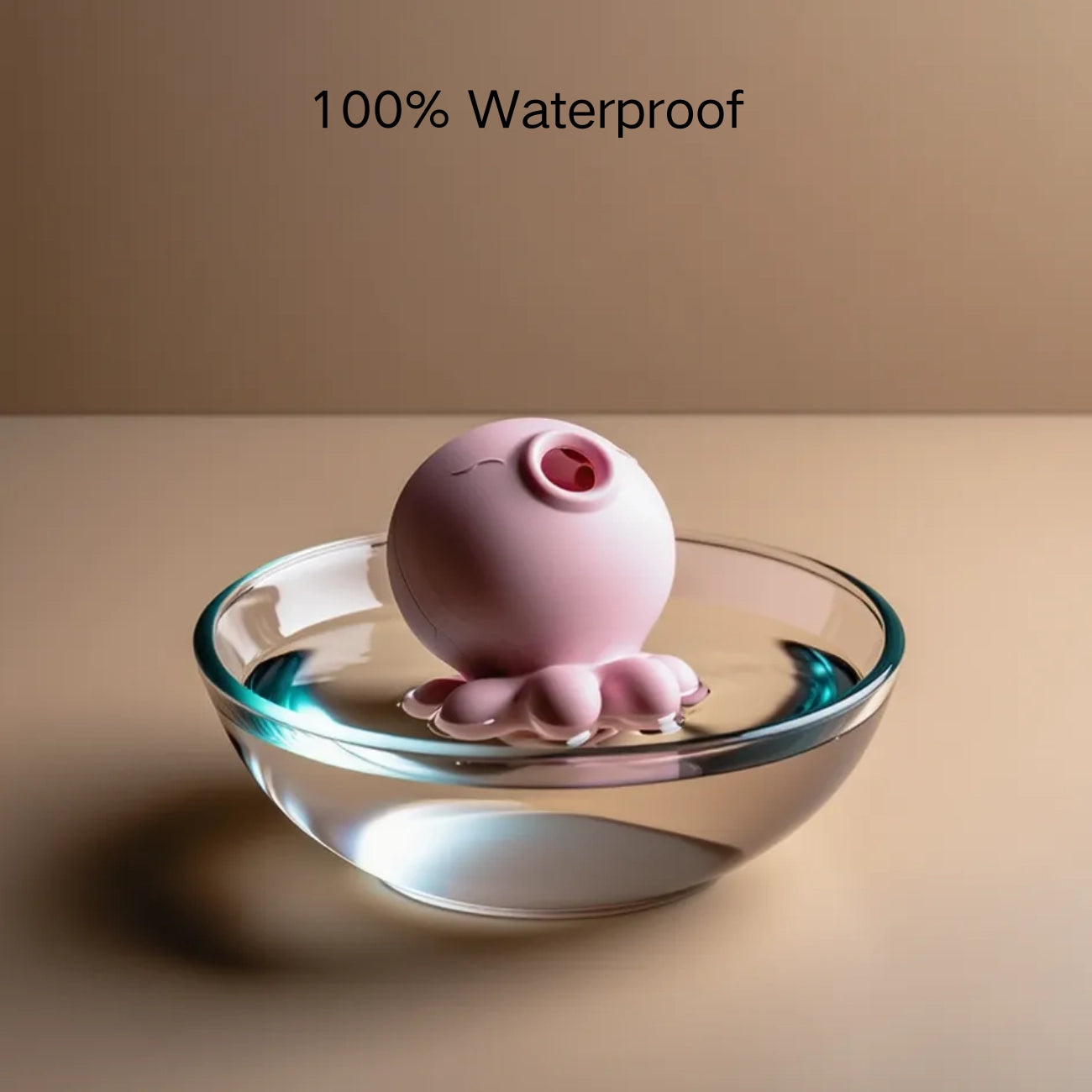 Pink octopus vibrator placed in wet environment showcasing waterproof feature, lifestyle image for female intimate care and pleasure in shower or spa settings