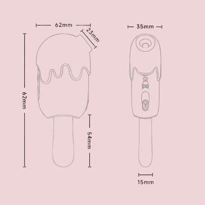 Life-size dimensions of our triple-action ice cream vibrator - see its perfect, discreet size for personal pleasure, combining clitoral suction, G-spot vibration, and pulsation in one ergonomic design.