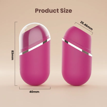 Precise product size dimensions for the lipstick stimulator, showing side views with measurements for both closed and opened positions, highlighting its compact and portable design.
