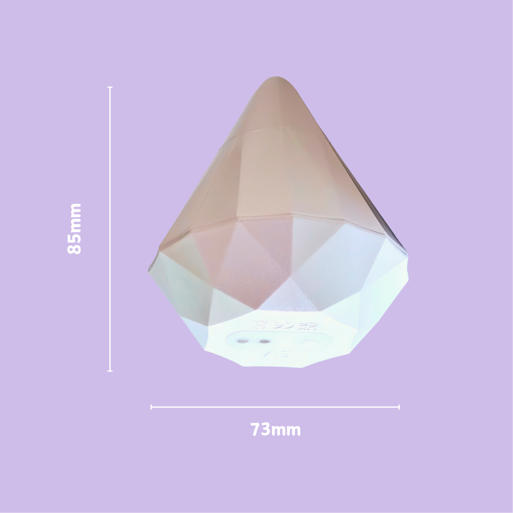 Precise front-view dimension chart of the elegant pearl white diamond stimulator, showing its compact and ergonomic measurements for ideal handling and storage.