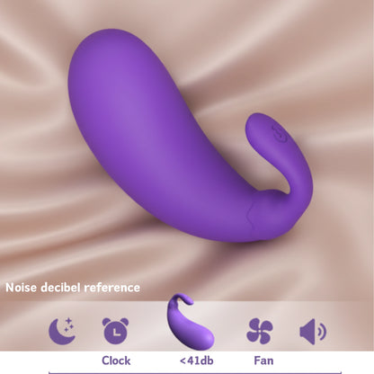 Sound comparison chart showing the mini eggplant vibrator at under 41dB, quieter than a whisper and a computer fan, ensuring discreet and private use.
